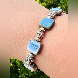 Blue and Sterling Silver Beaded Bracelet